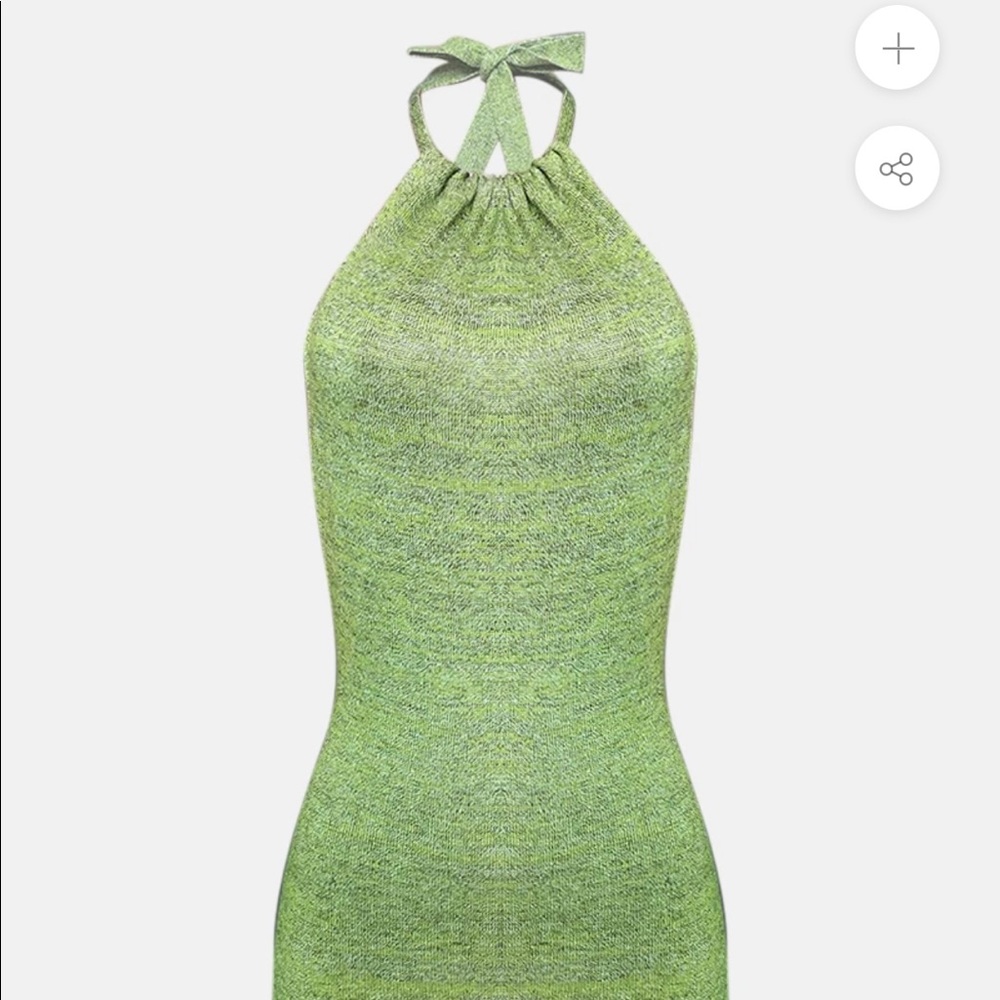Green knit halter backless dress
